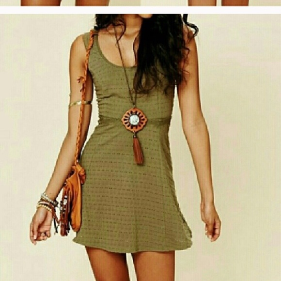 Free People Olive Green Embroidered Lace Dress - Picture 2 of 8